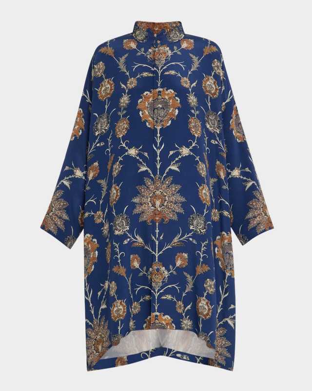 Wide A-Line Collarless Shirt With Slits (Very Long Length)